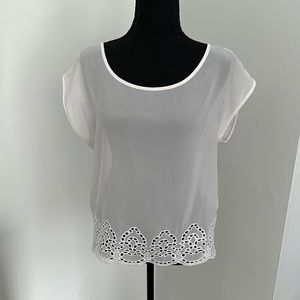 LC Lauren Conrad White Sheer Eyelet Trimmed Top, size S